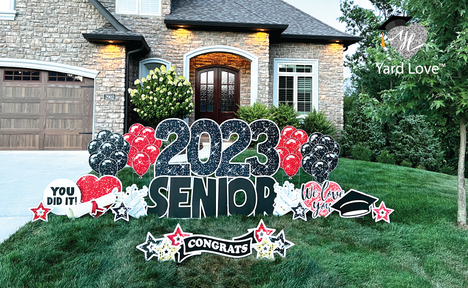 2023 senior graduation yard signs in black and red