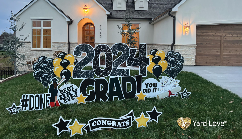 2024 Grad! black and gold themed Yard Love sign