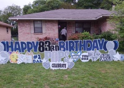 Happy 83rd Birthday Pops - Silver sparkles and Blue - Cowboys banner, #1 Dad, Proud Grandparent, You Rock, We Love You, From Your Family, Celebrate, presents, stars and celebrate emoji face